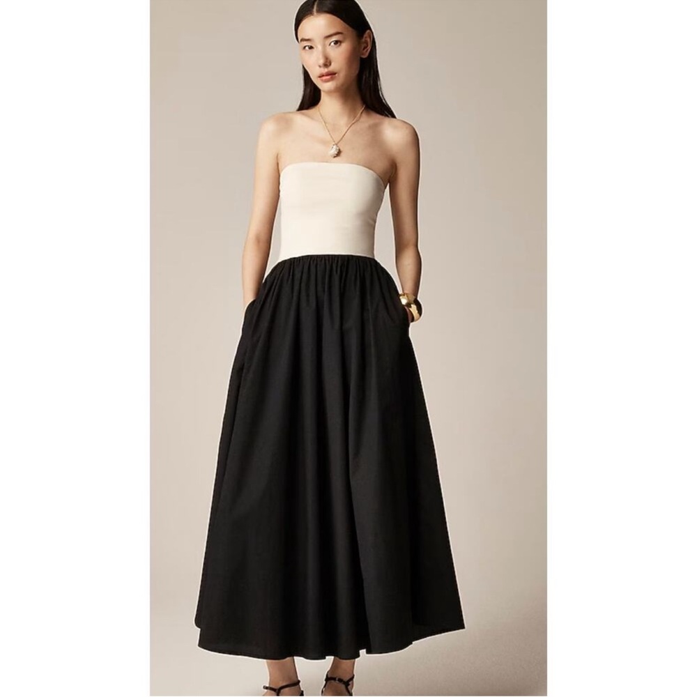 NWT JCrew Mixty Color Block Strapless Black and Cream Maxi Dress Size Medium